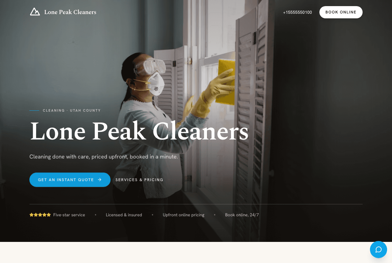A real one-click website built by Helm for Lone Peak Cleaners